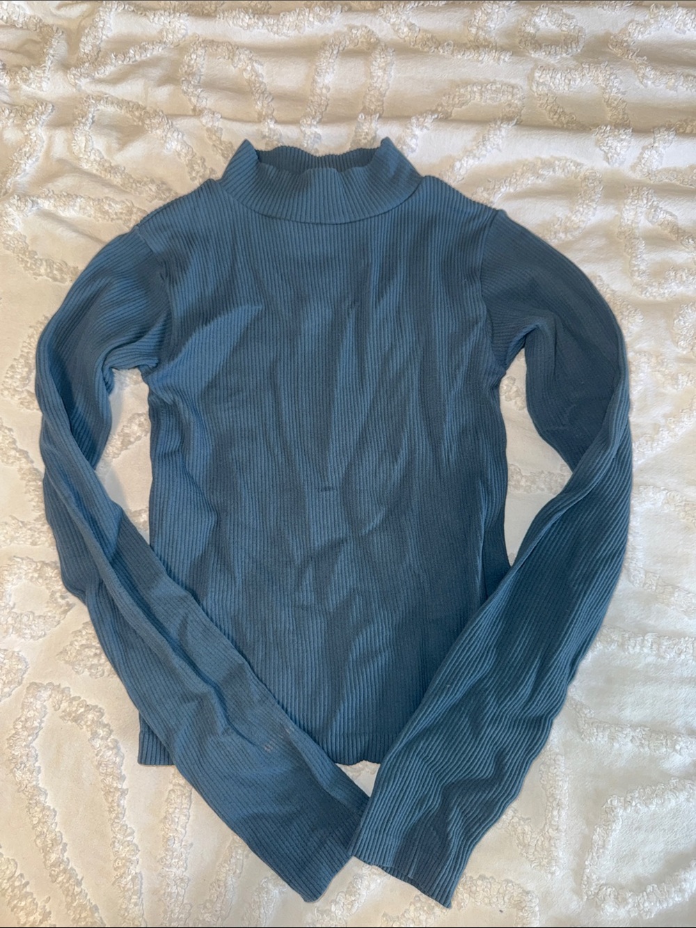 Zara Ribbed Mock-Neck Teal Long Sleeve Top